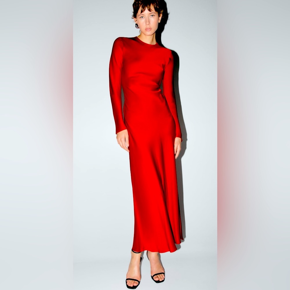 Zara Red NWT long open back satin dress